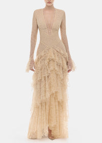 Florissa V Neck Lace Tiered Maxi Dress