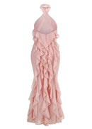 Galilahi Halter Ruffle Detail Maxi Dress In Pink