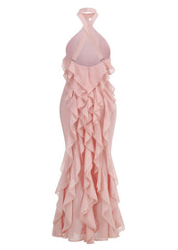 Galilahi Halter Ruffle Detail Maxi Dress In Pink