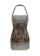 Iskoren Rhinestone-Embellished Halter-Neck Lace Mini Dress