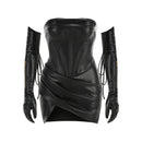 Calestra Leather Corset Asymmetric Mini Dress