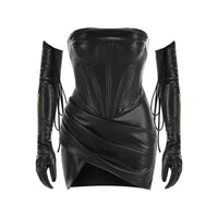 Calestra Leather Corset Asymmetric Mini Dress