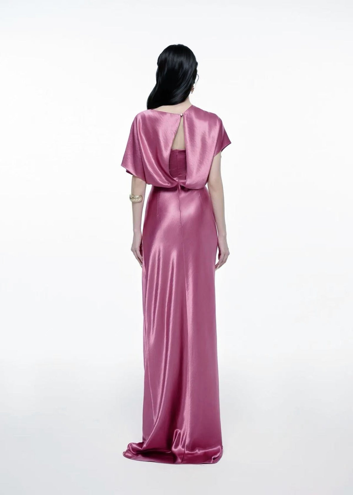 Delvion Satin Solid Ruched Maxi Dress