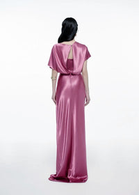Delvion Satin Solid Ruched Maxi Dress