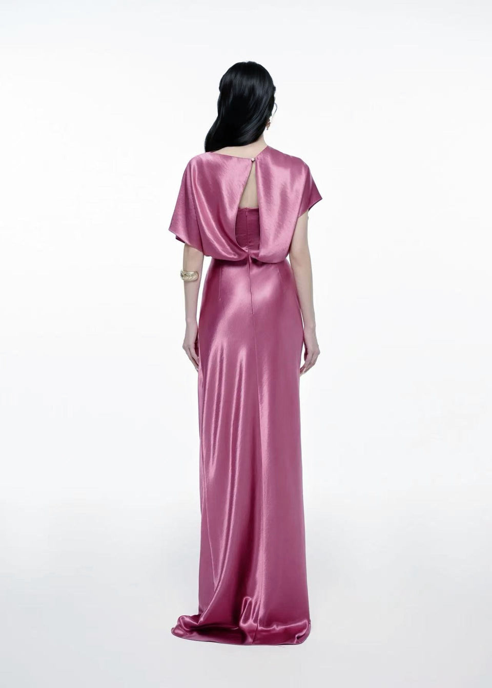 Delvion Satin Solid Ruched Maxi Dress