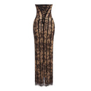 Vazrik Black Floral Lace Corset Maxi Dress