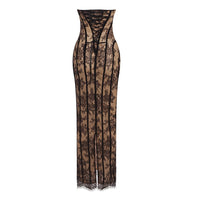 Vazrik Black Floral Lace Corset Maxi Dress