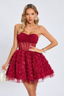 Osorio Strapless Floral Corset A Line Mini Dress In Red