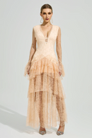 Florissa V Neck Lace Tiered Maxi Dress