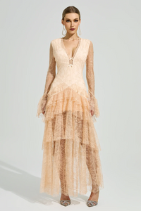 Florissa V Neck Lace Tiered Maxi Dress