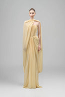 Eudocia Scarf Strapless Ruched Maxi Dress In Yellow