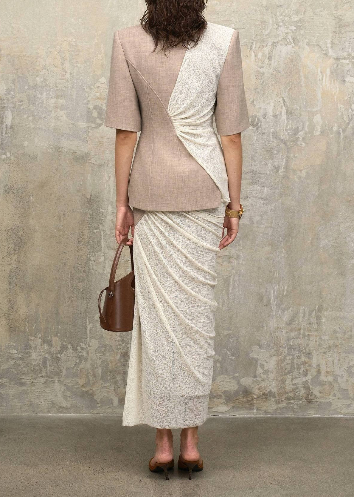 Galessa Bow-Detail Pleated Slit Two-Piece Set