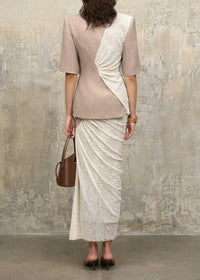 Galessa Bow-Detail Pleated Slit Two-Piece Set