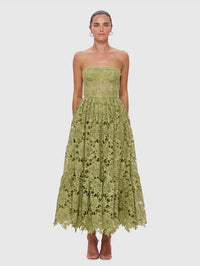 Isoline Lace Floral Embroidered Cutout Midi Dress