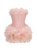 Zirekon Strapless Floral Structured Mini Dress