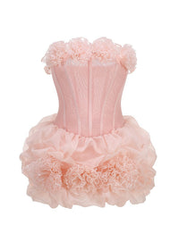 Zirekon Strapless Floral Structured Mini Dress