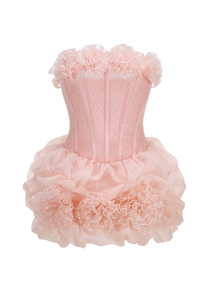Zirekon Strapless Floral Structured Mini Dress