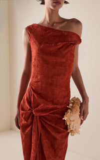 Murelia One-Shoulder Satin Jacquard Ruched Maxi Dress