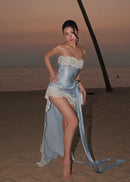Pervella Strapless Lace Draped Mini Dress