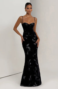 Dichen Black Floral Appliqué Corset Maxi Dress