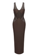 Evgeniya Structured Mesh Insert Maxi Dress