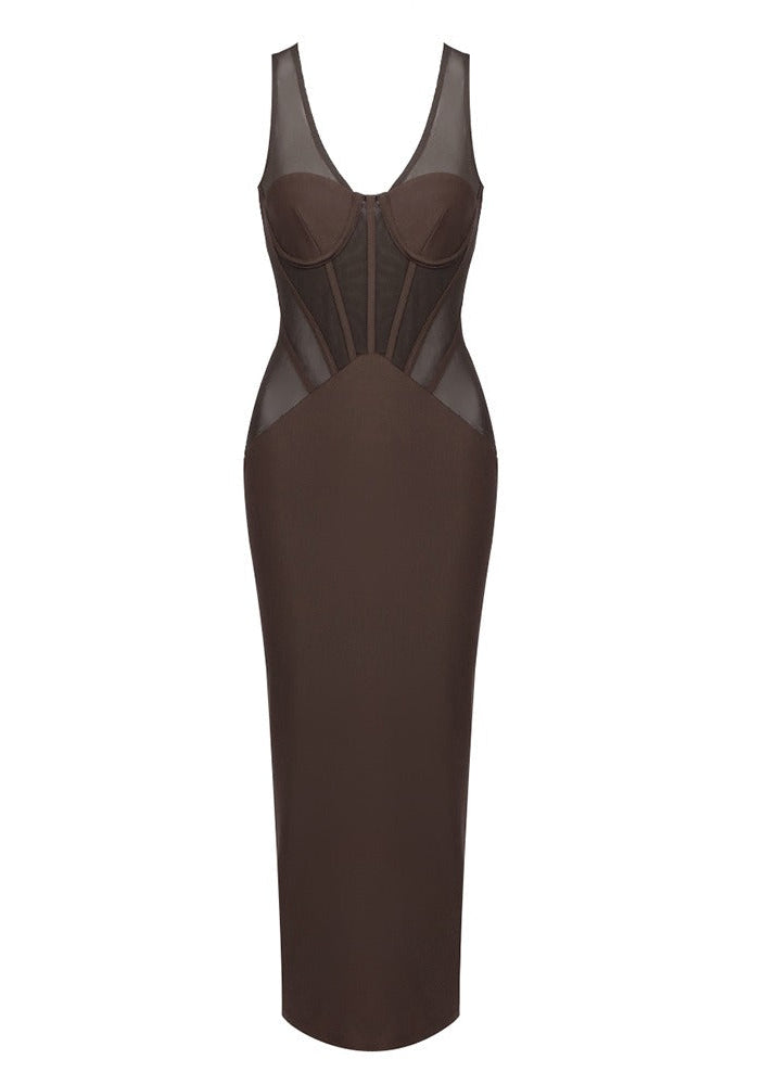 Evgeniya Structured Mesh Insert Maxi Dress