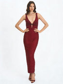 Alusia Embellished Plunge V Neck Maxi Dress