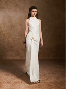 Firas Halter Draped A Line Maxi Dress In White