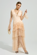 Florissa V Neck Lace Tiered Maxi Dress