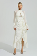 Walric Apricot Ruffle Slit Maxi Dress
