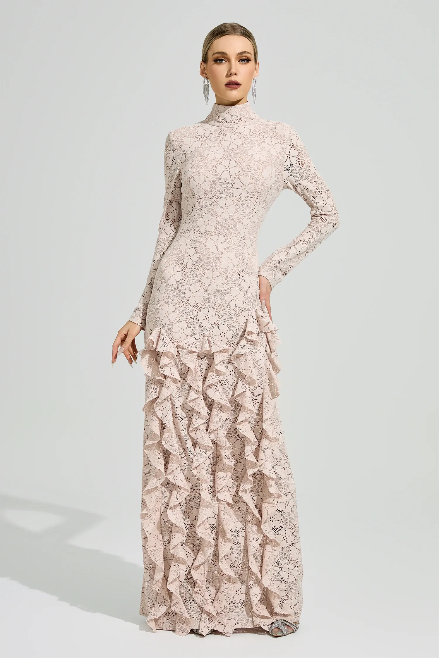 Senvora Pink Ruffle Maxi Dress