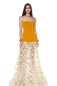 Benicio Strapless A Line Maxi Dress In Mustard Ivory