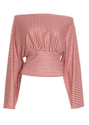 Carvix Off Shoulder Striped Fitted Top With Ruched Waist