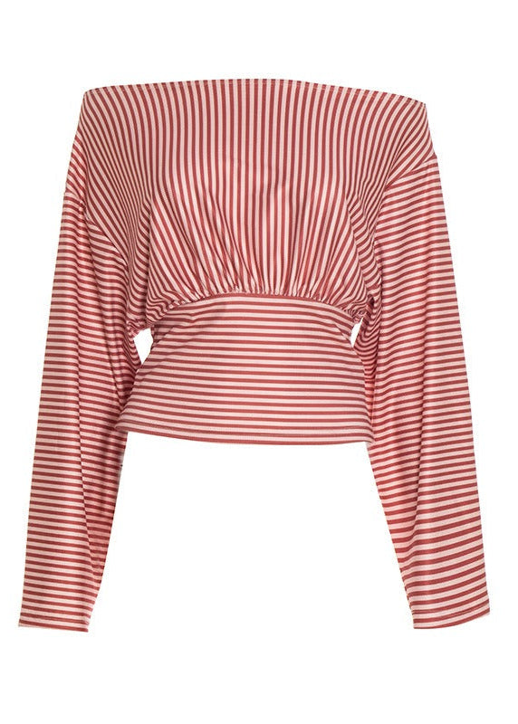 Carvix Off Shoulder Striped Fitted Top With Ruched Waist