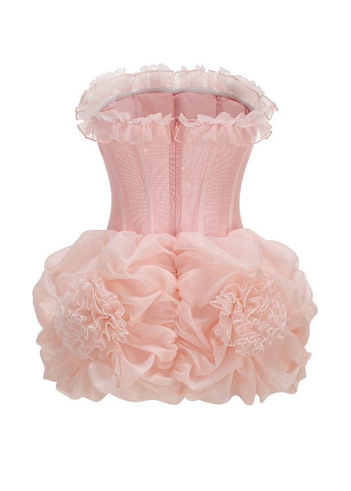 Zirekon Strapless Floral Structured Mini Dress