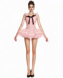 Vestra Mesh Lace Puffy Mini Dress