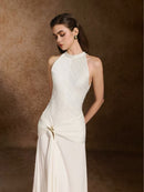 Firas Halter Draped A Line Maxi Dress In White