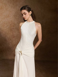 Firas Halter Draped A Line Maxi Dress In White