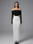 Bradwin Long Sleeve Draped Bardot Maxi Dress