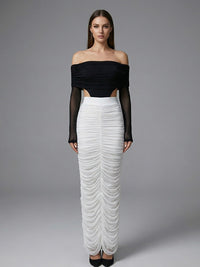 Bradwin Long Sleeve Draped Bardot Maxi Dress