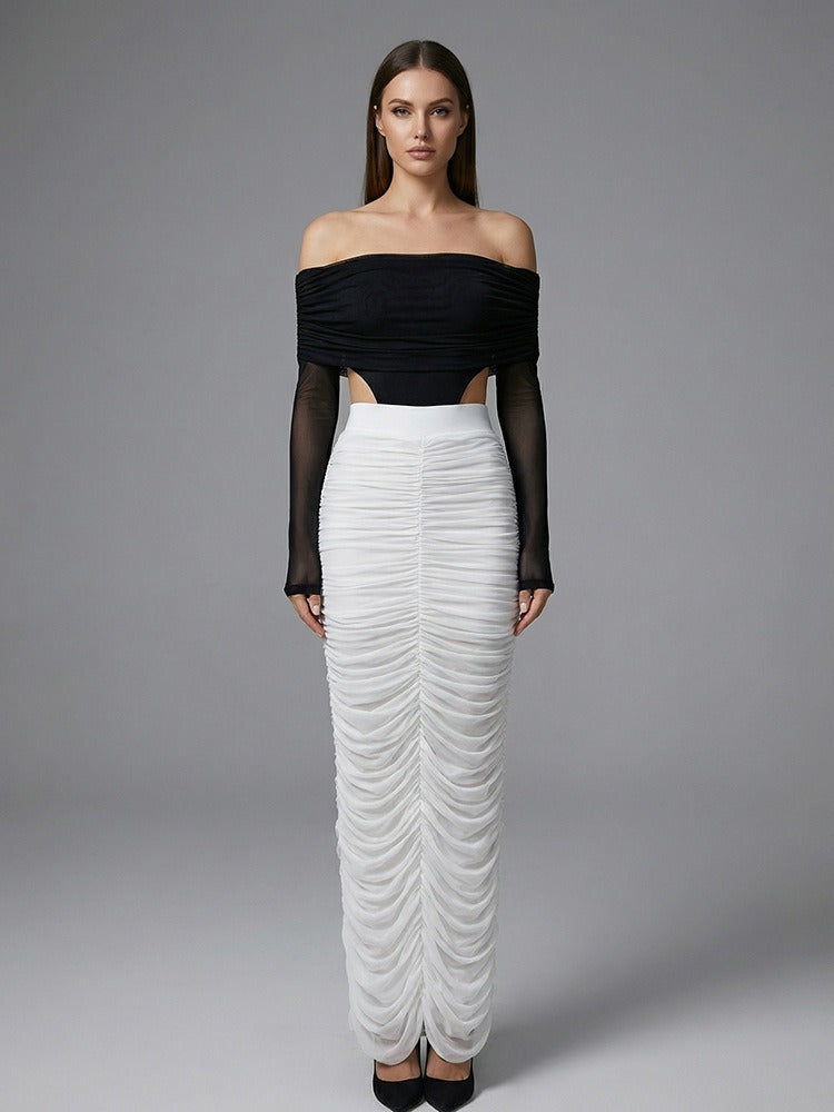 Bradwin Long Sleeve Draped Bardot Maxi Dress