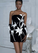 Rupali Tulip Flower A-Line Straight Across Neck Velvet Mini Dress