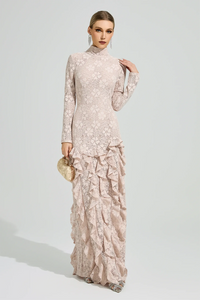 Senvora Pink Ruffle Maxi Dress