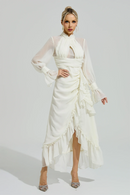 Walric Apricot Ruffle Slit Maxi Dress