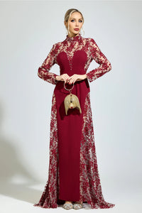 Oskeran Red Embroidered Formal Dress