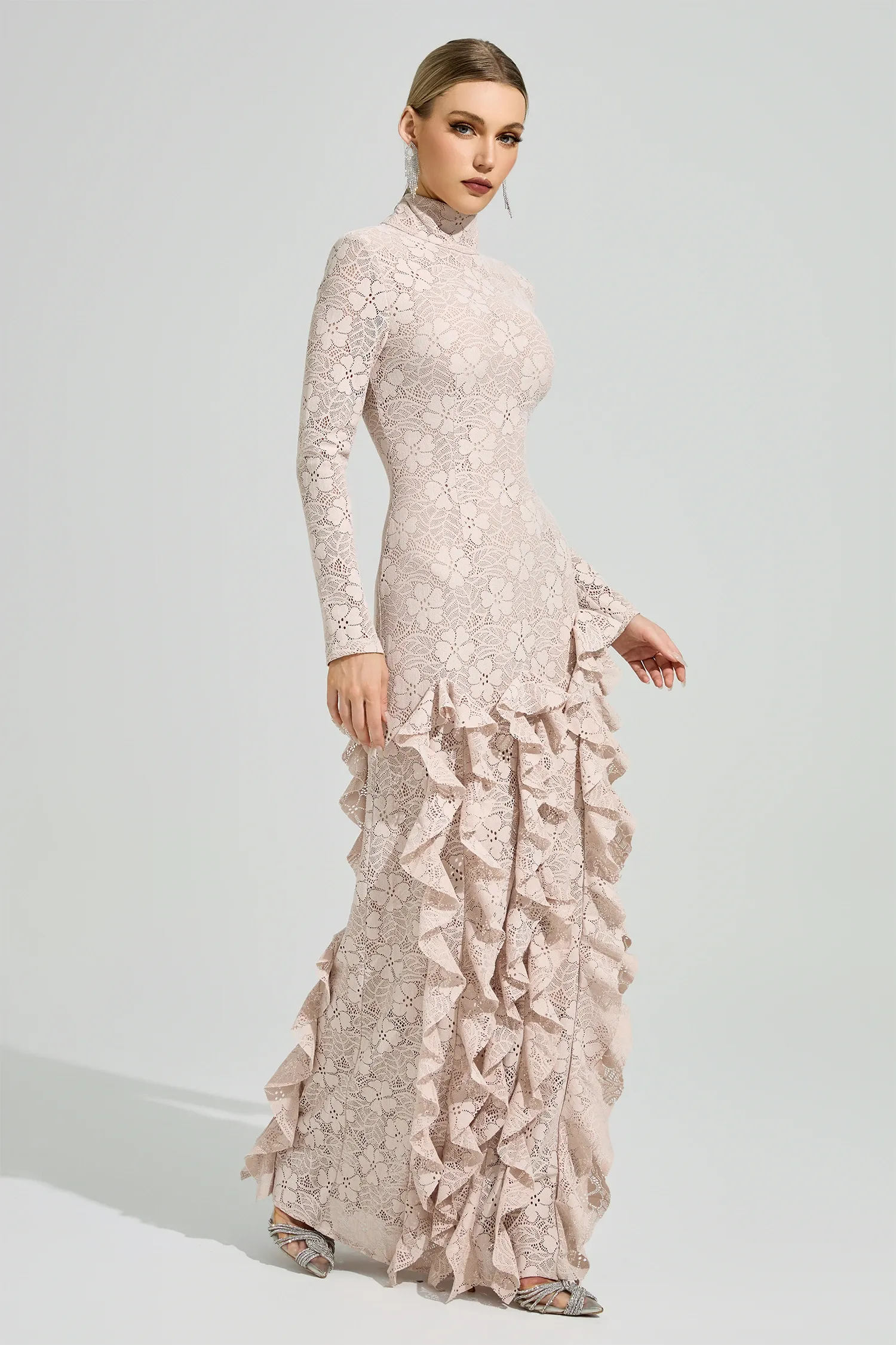 Senvora Pink Ruffle Maxi Dress