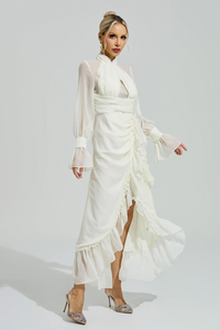 Walric Apricot Ruffle Slit Maxi Dress
