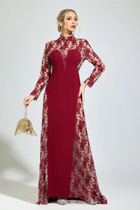 Oskeran Red Embroidered Formal Dress