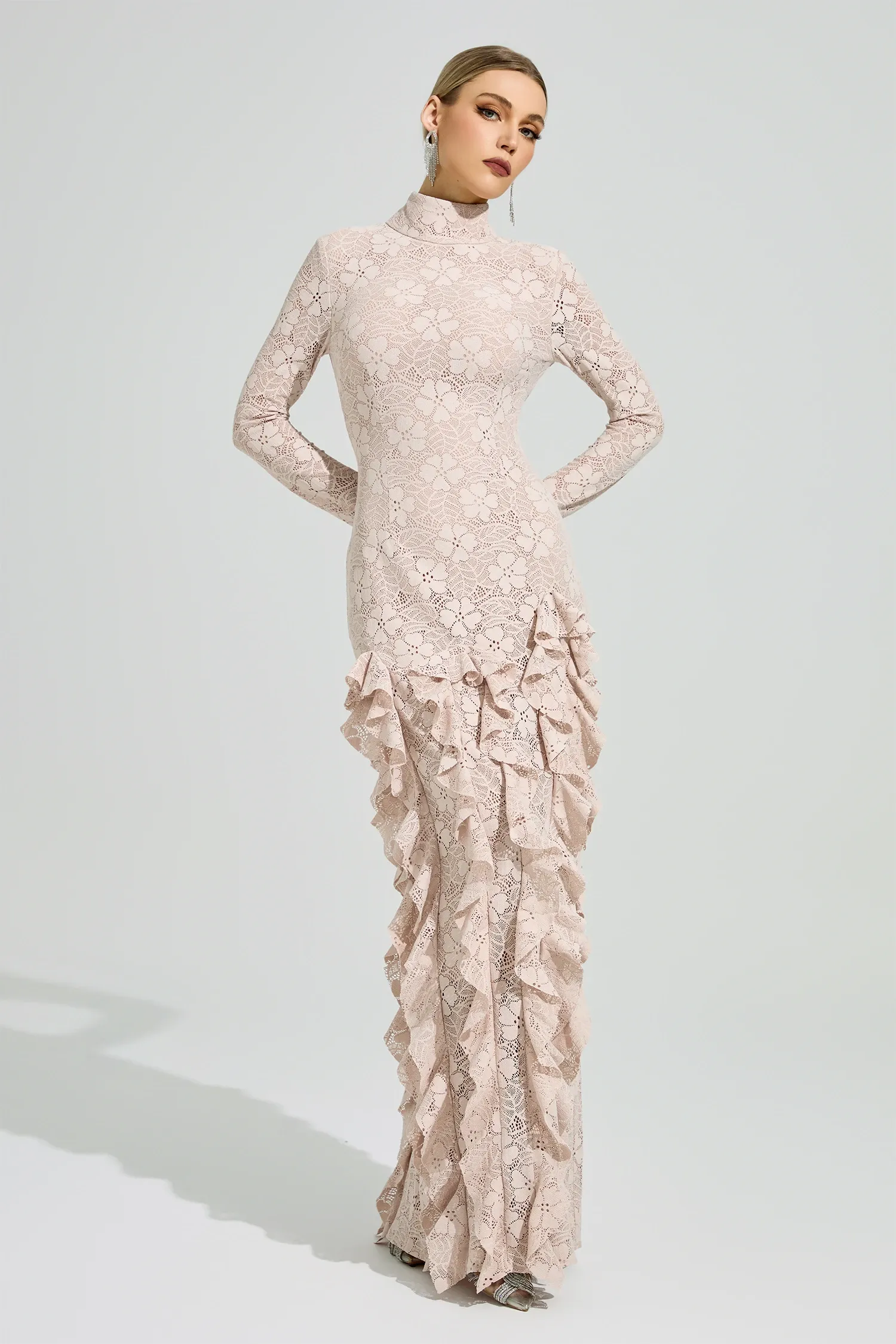 Senvora Pink Ruffle Maxi Dress