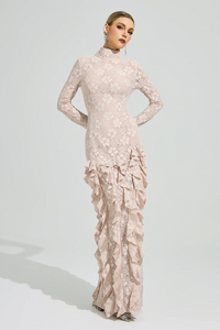 Senvora Pink Ruffle Maxi Dress